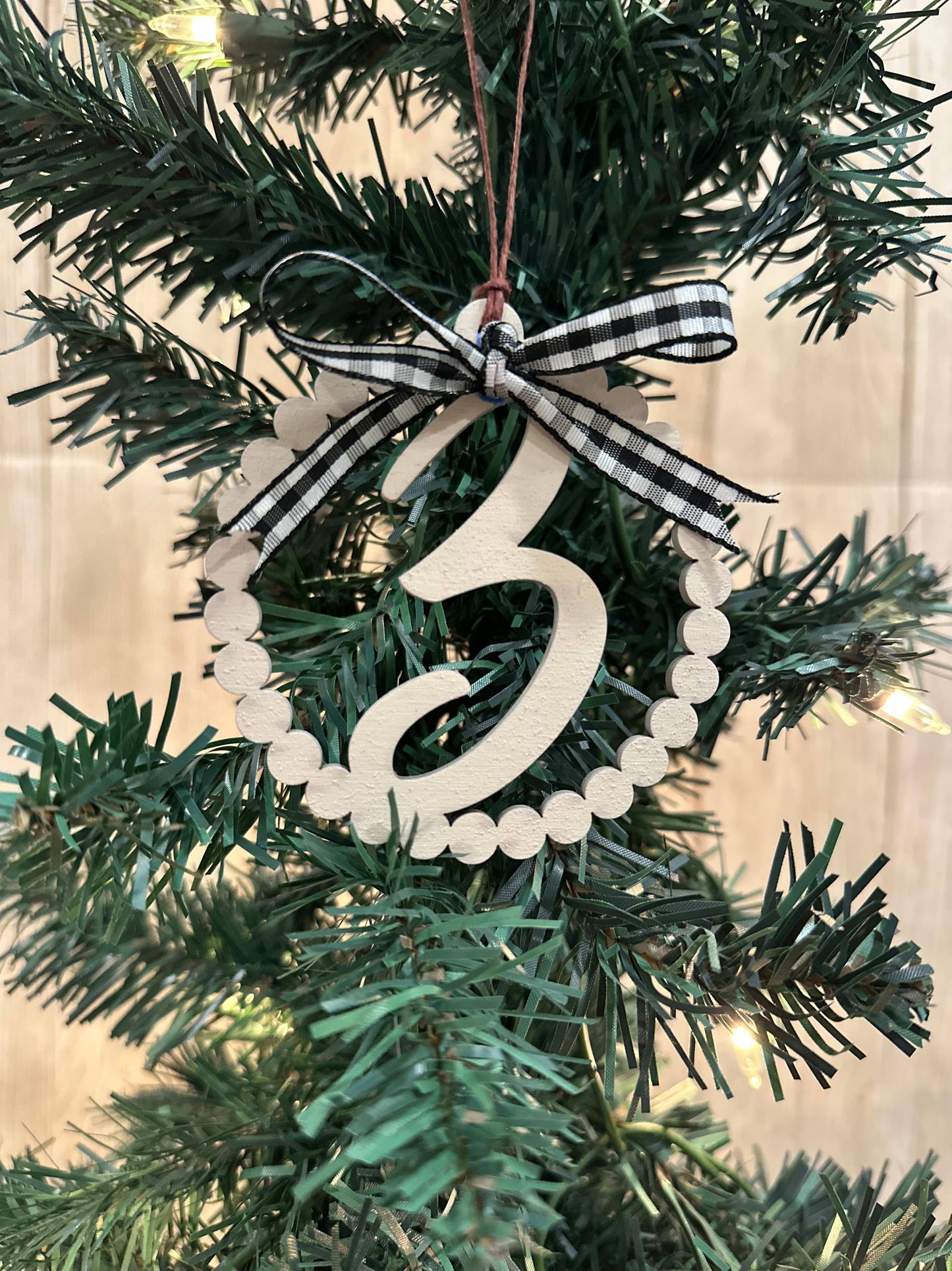Scalloped Personalized Letter Y Ornament- Laser Engraved