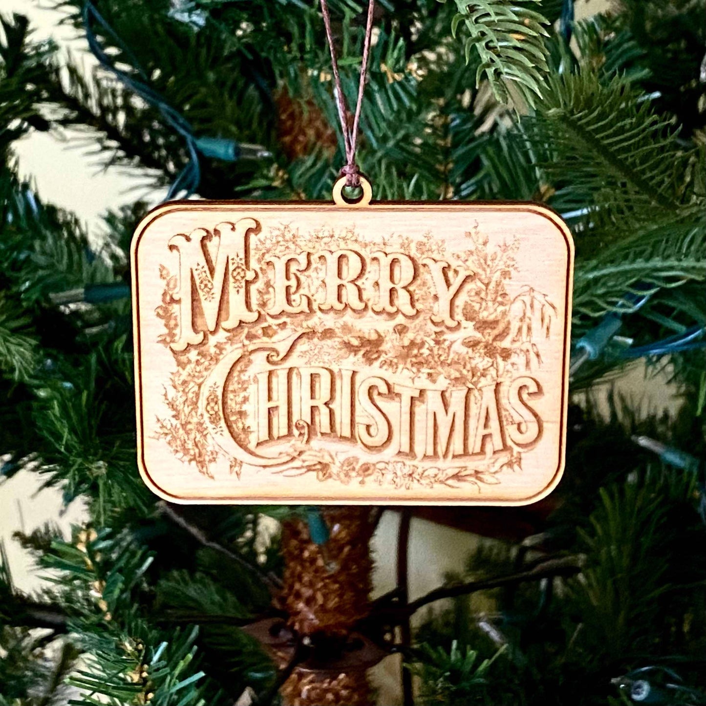 Vintage Merry Christmas Skyline - Laser Engraved Ornament