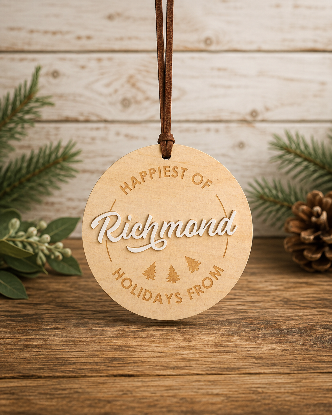 Happiest of Richmond Holiday Ornament | Laser Engraved Wood Ornament