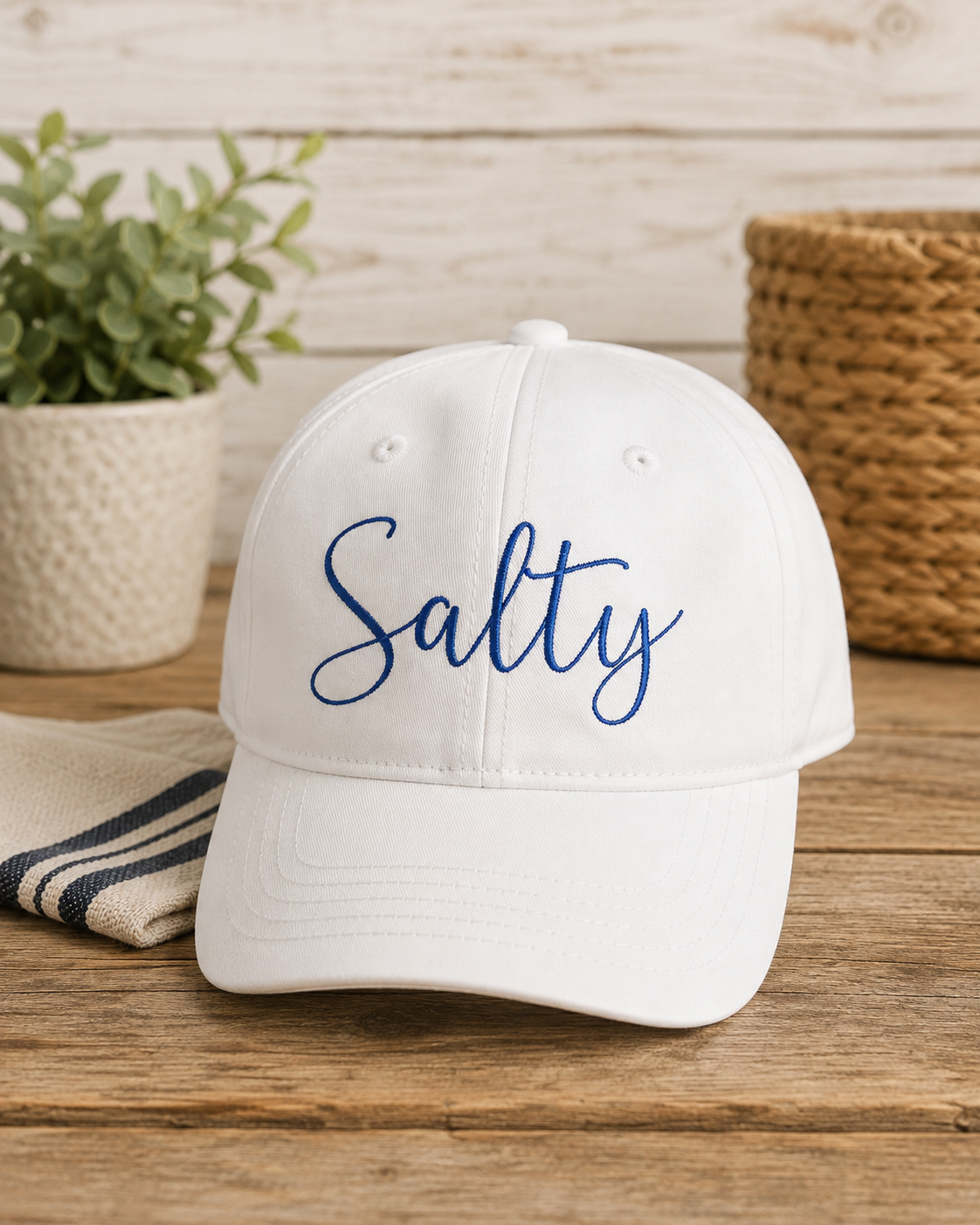 Salty Embroidered Hat | White Baseball Cap