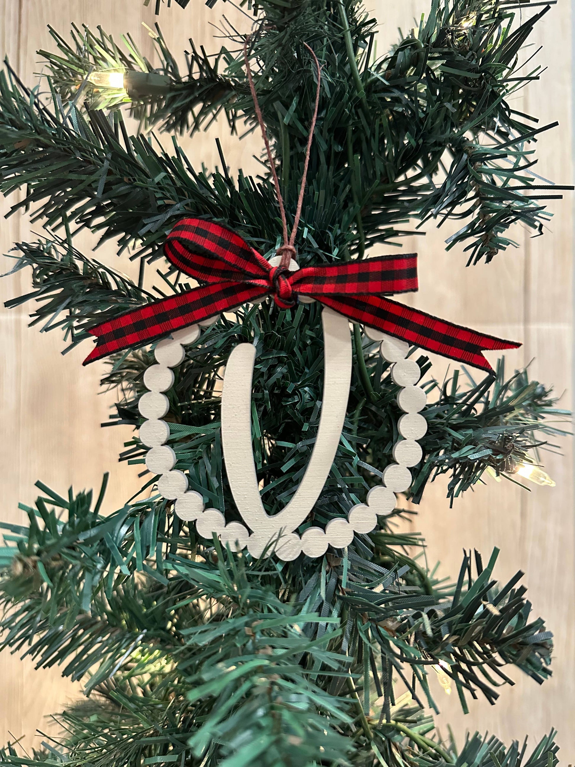 Scalloped Personalized Letter T Ornament- Laser Engraved