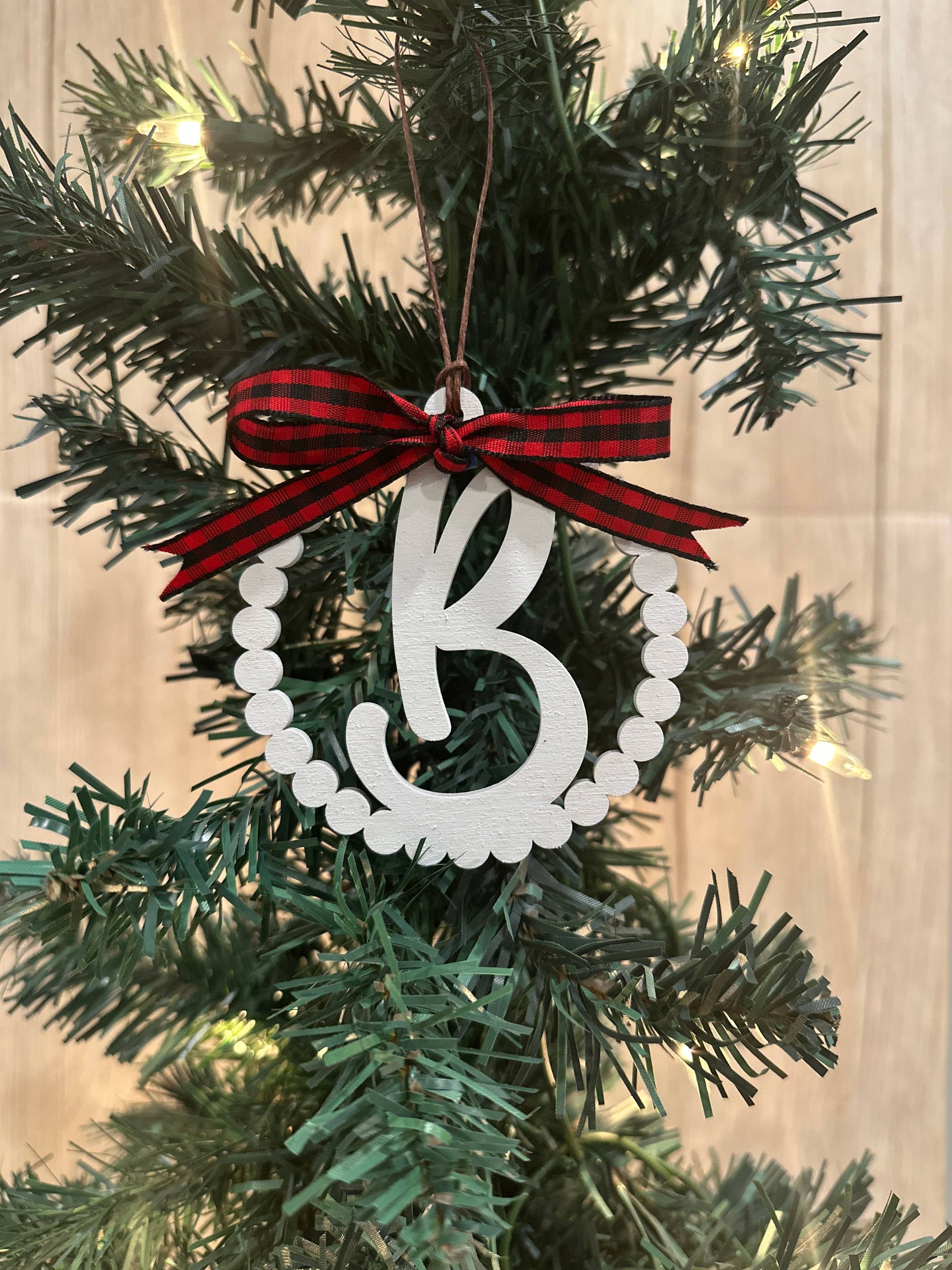 Scalloped Personalized Letter A Ornament- Laser Engraved
