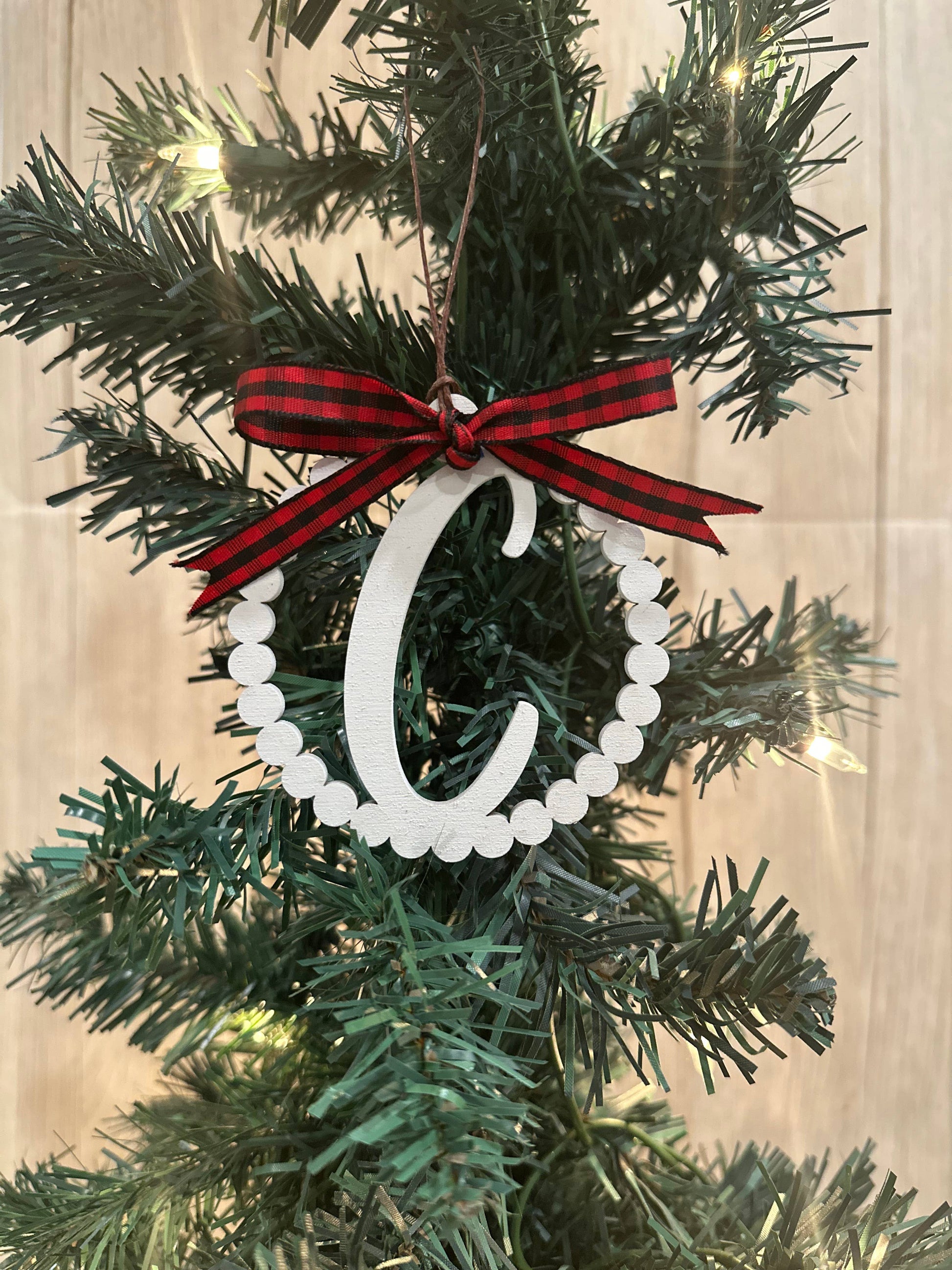 Scalloped Personalized Letter A Ornament- Laser Engraved