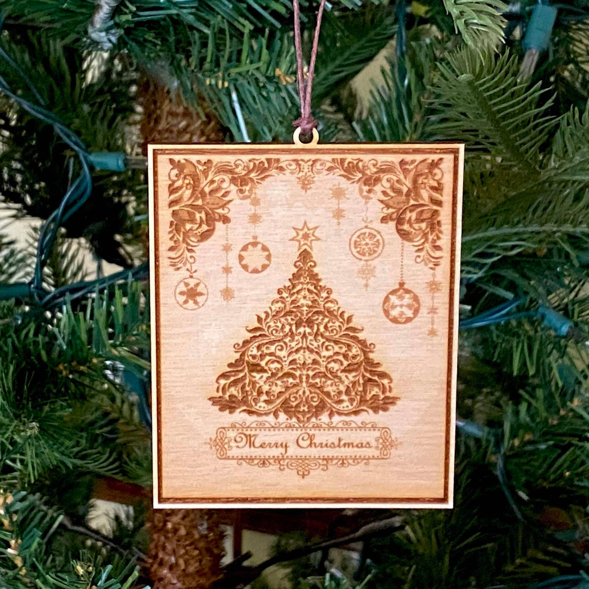 Vintage Christmas Card - Laser Engraved Ornament