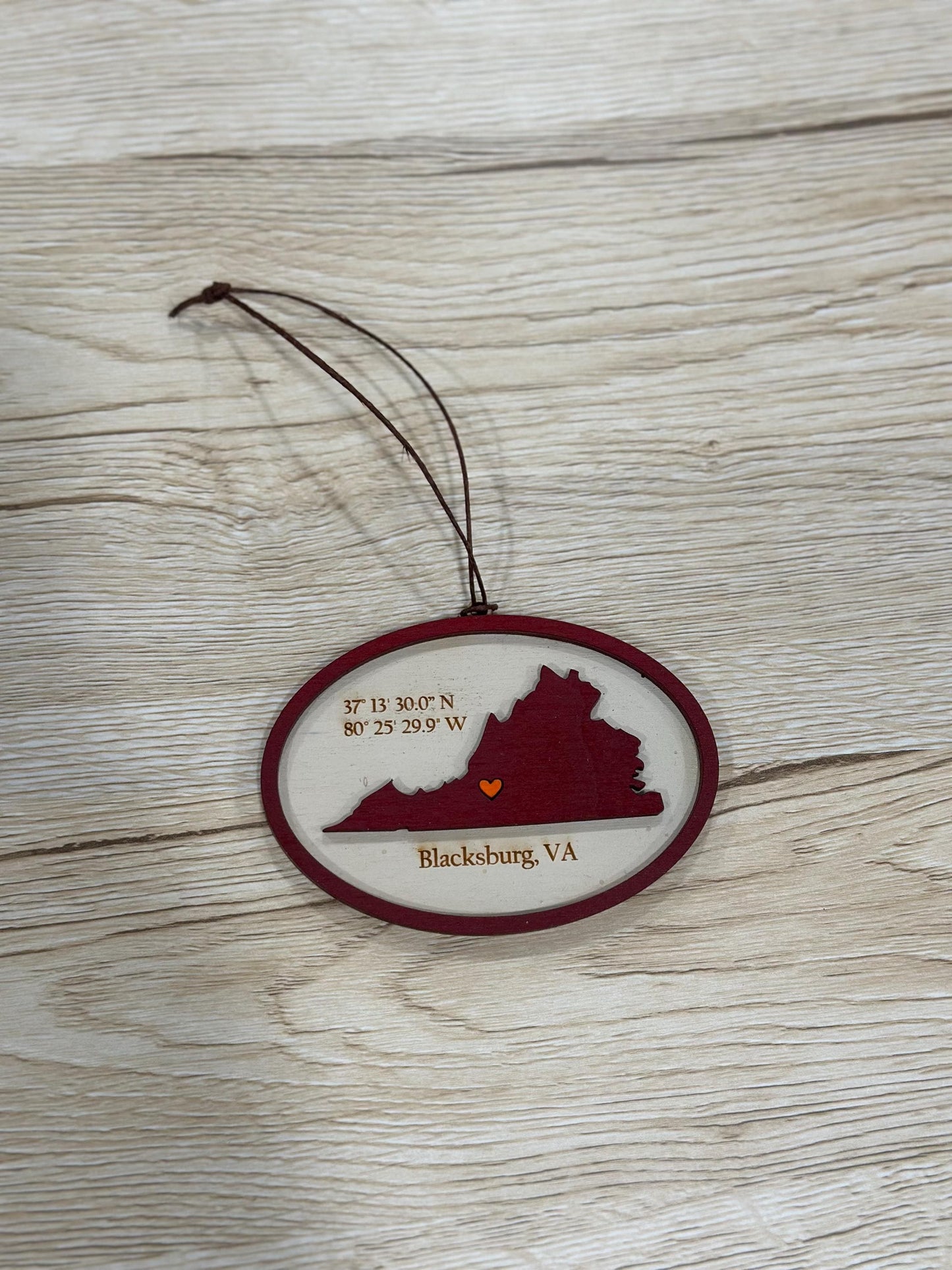 Virginia Tech Laser Engraved Ornament, Hokie Ornament, Virginia Tech Gift, Coordinate Personalized Virginia Tech Ornament, Blacksburg VA