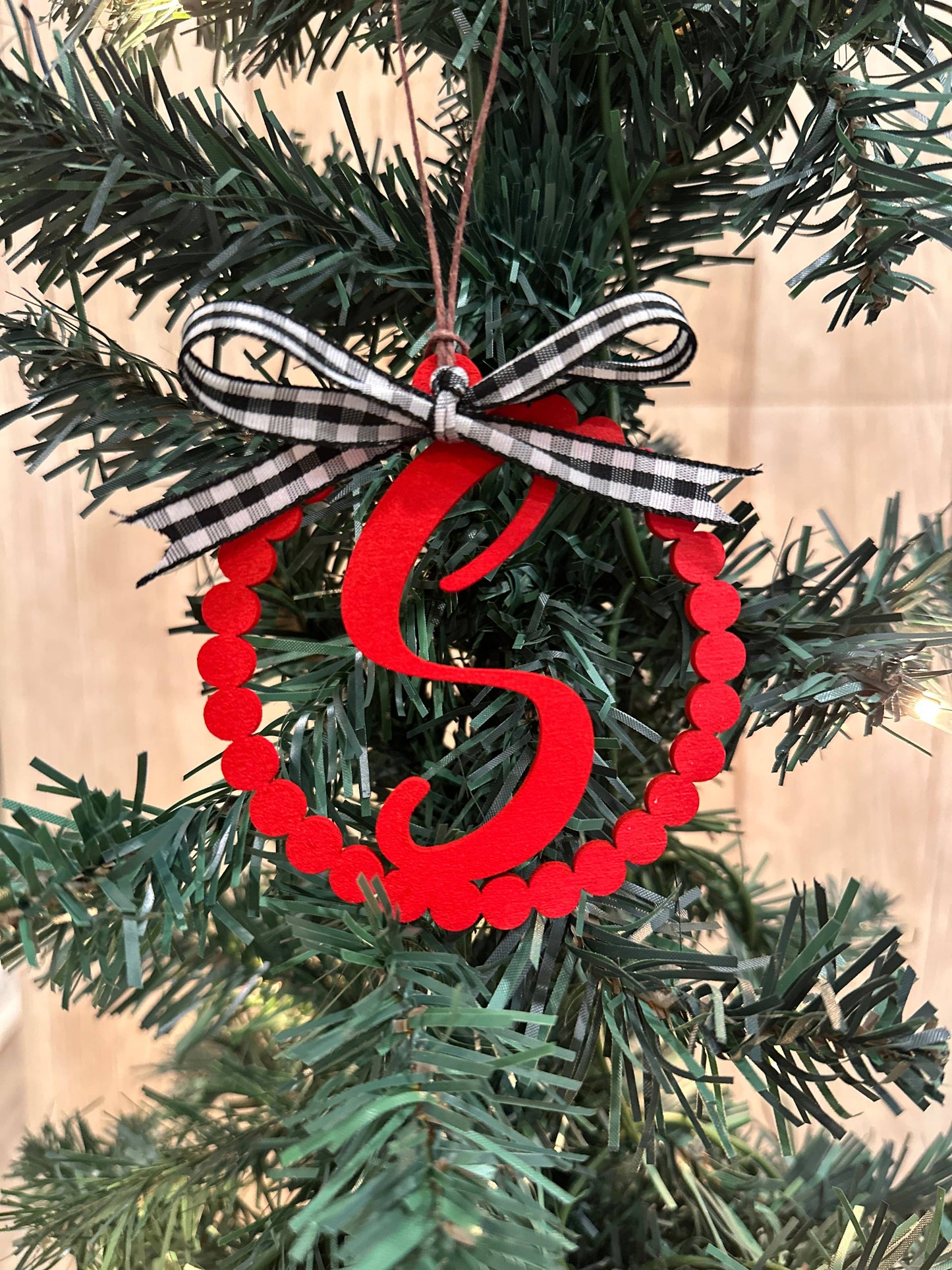 Scalloped Personalized Letter V Ornament- Laser Engraved