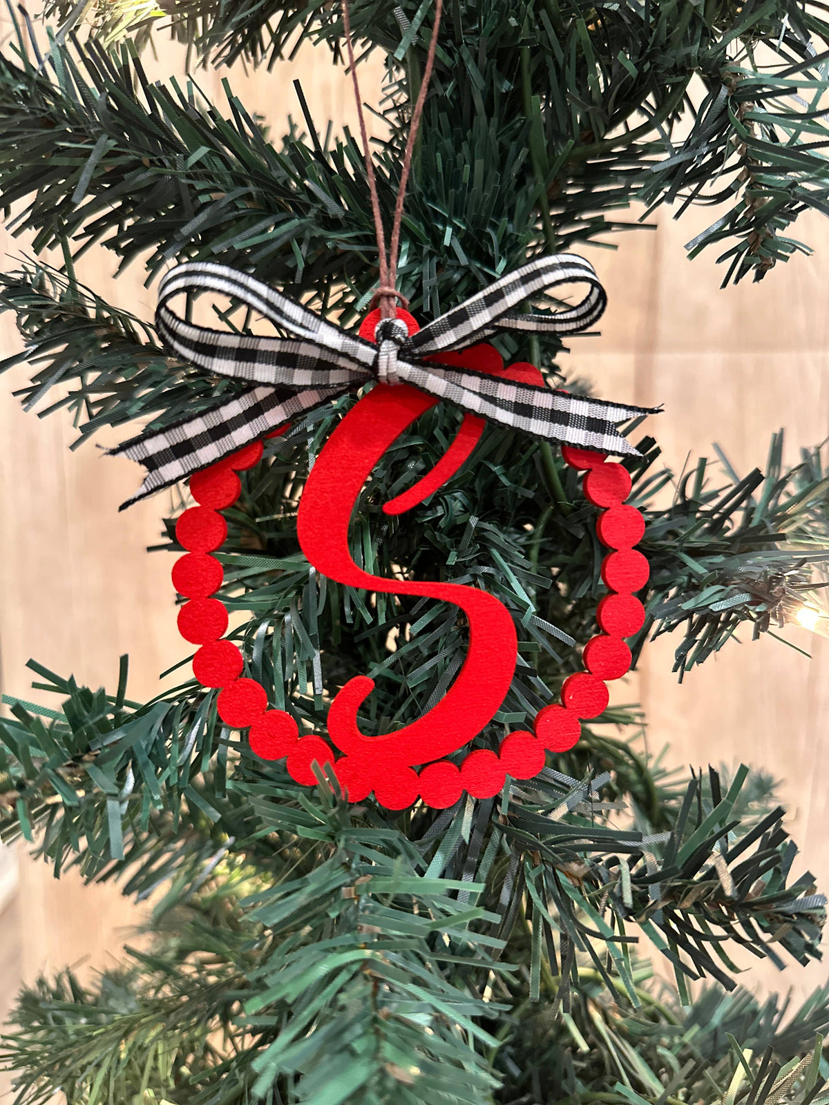 Scalloped Personalized Letter S Ornament- Laser Engraved