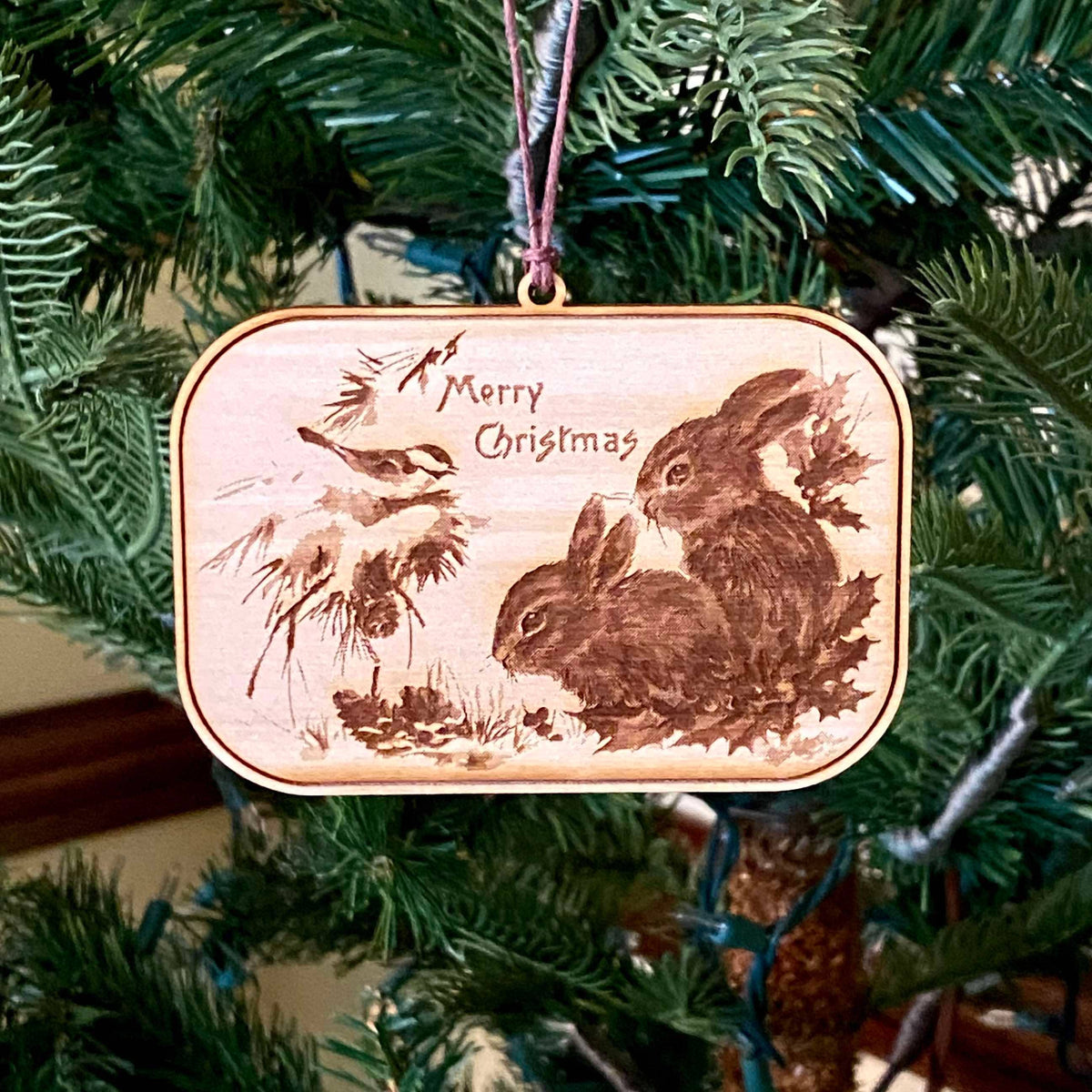 Vintage Merry Christmas Skyline - Laser Engraved Ornament