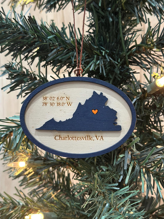 UVA Laser Engraved Ornament, Cavalier Ornament, University of Virginia Gift, Coordinate Personalized UVA Ornament, Charlottesville VA