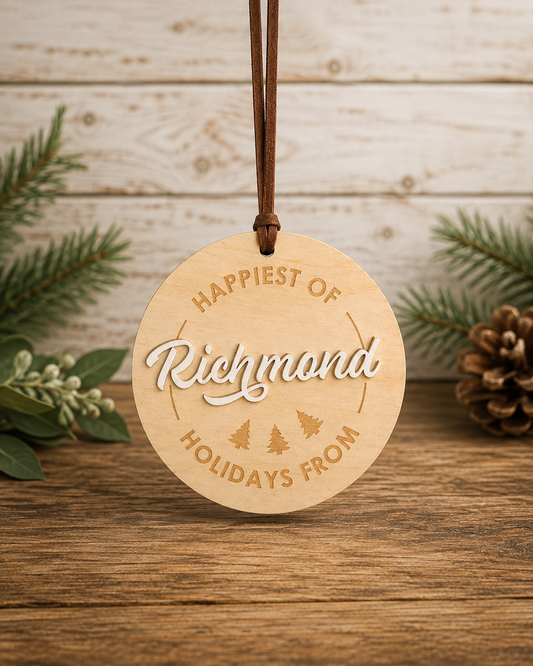 Happiest of Richmond Holiday Ornament | Laser Engraved Wood Ornament