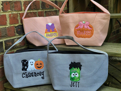 Personalized Halloween Bags | Trick or Treat Basket | Personalized Halloween Bucket | Embroidered Trick or Treat Bag | Halloween Tote