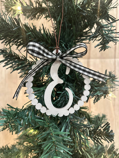 Scalloped Personalized Letter E Ornament- Laser Engraved