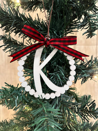 Scalloped Personalized Letter V Ornament- Laser Engraved