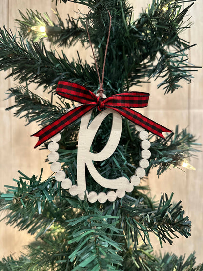Scalloped Personalized Letter P Ornament- Laser Engraved