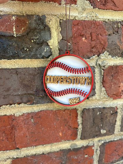 Custom Painted Baseball Ornament - Laser Engraved Ornament