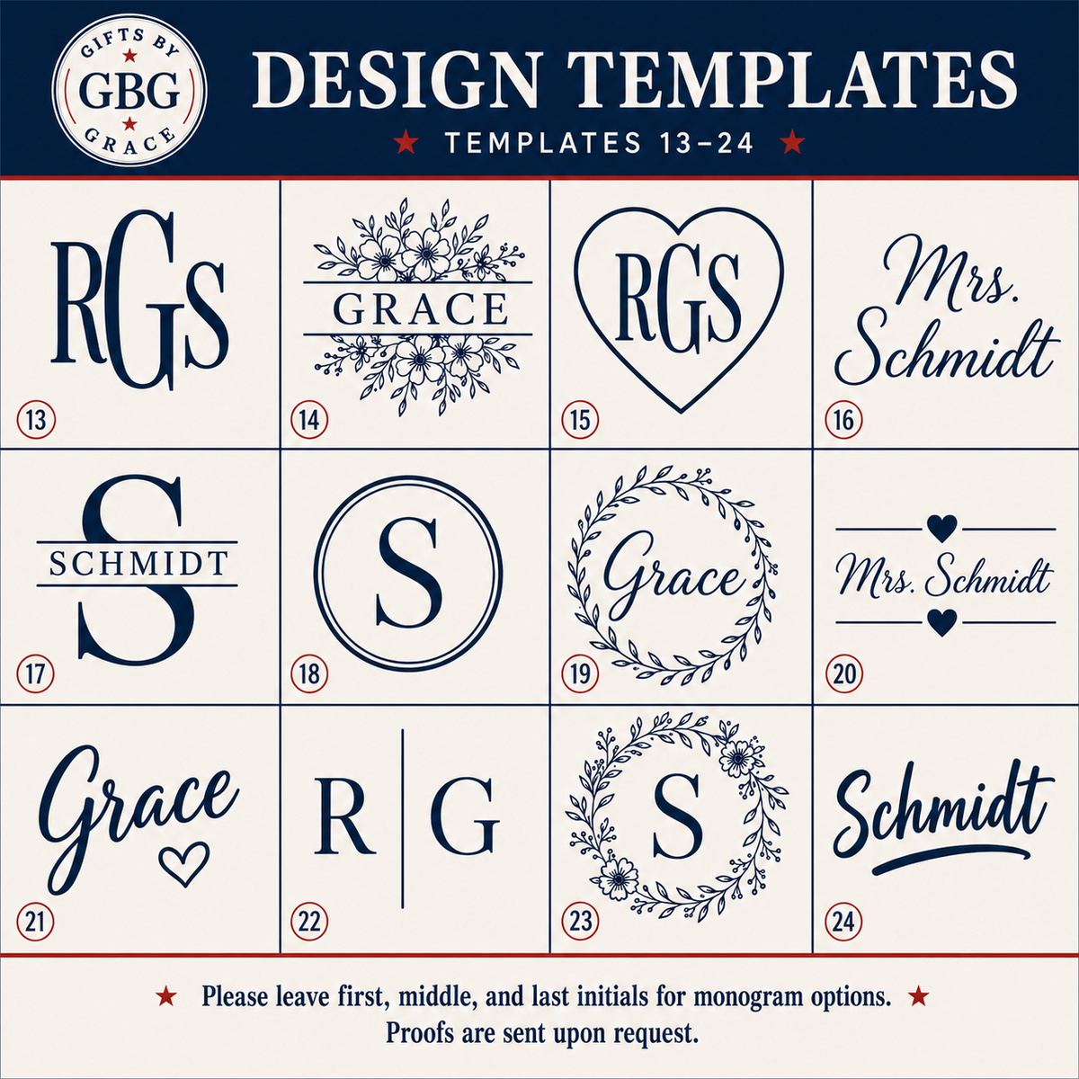 Gifts By Grace design templates 13 through 24