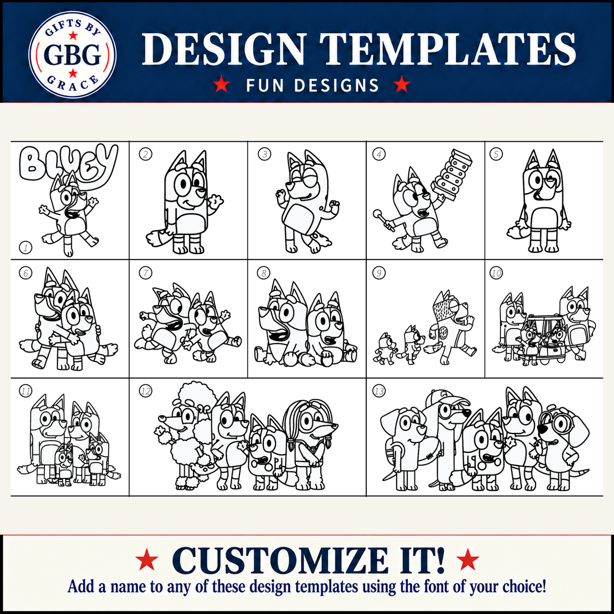Gifts By Grace Bluey design template options