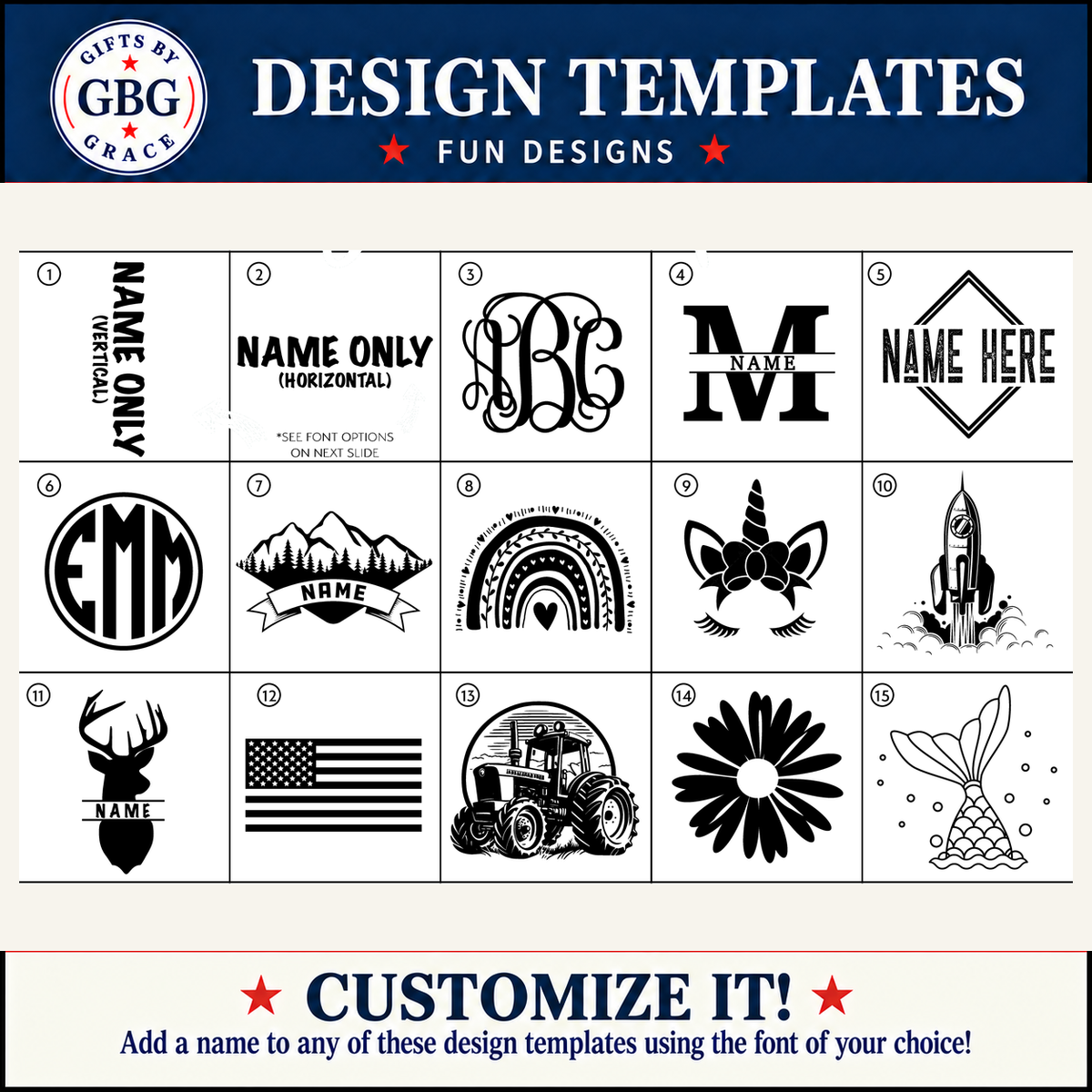 Gifts By Grace generic kids design template options 1 through 15