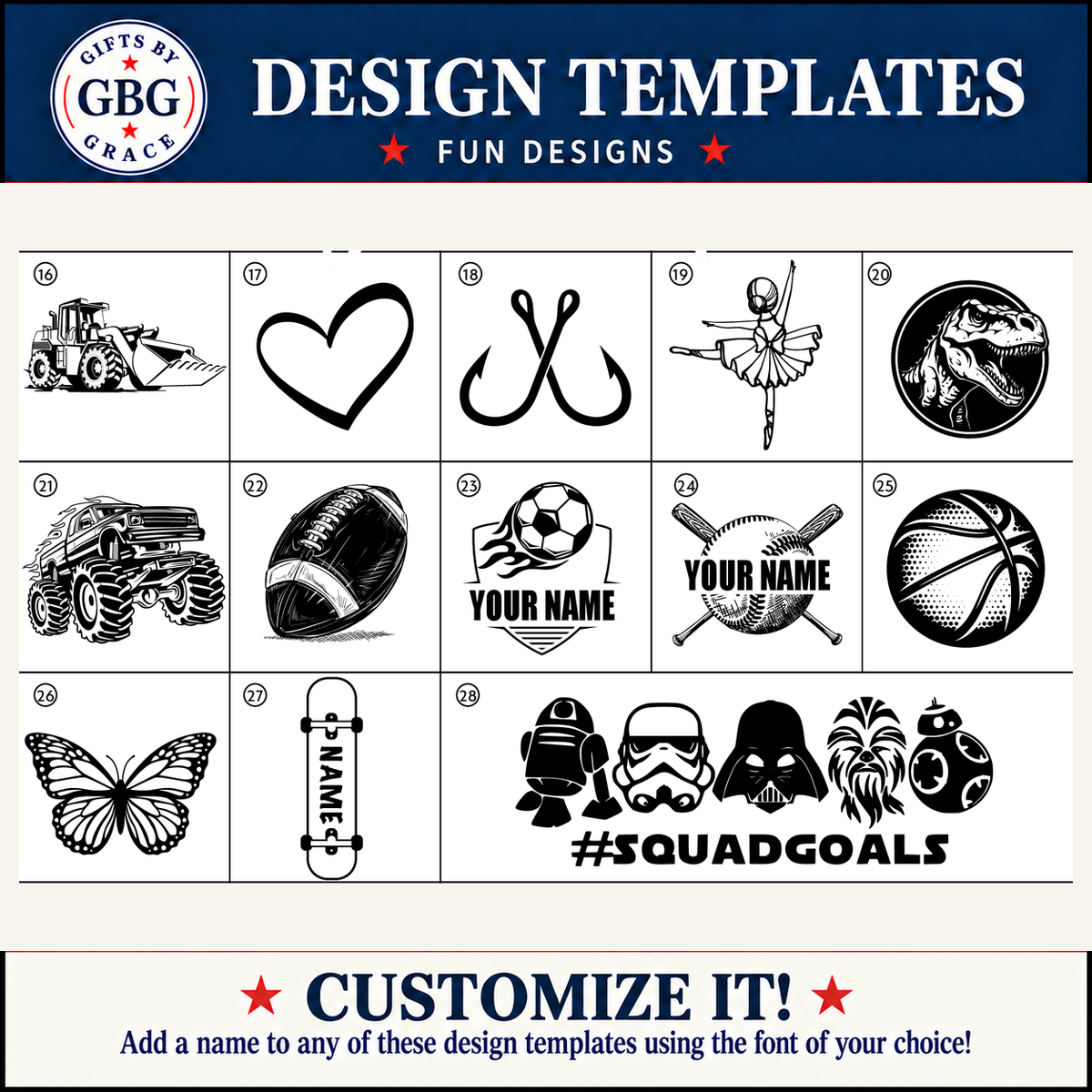 Gifts By Grace generic kids design template options 16 through 28
