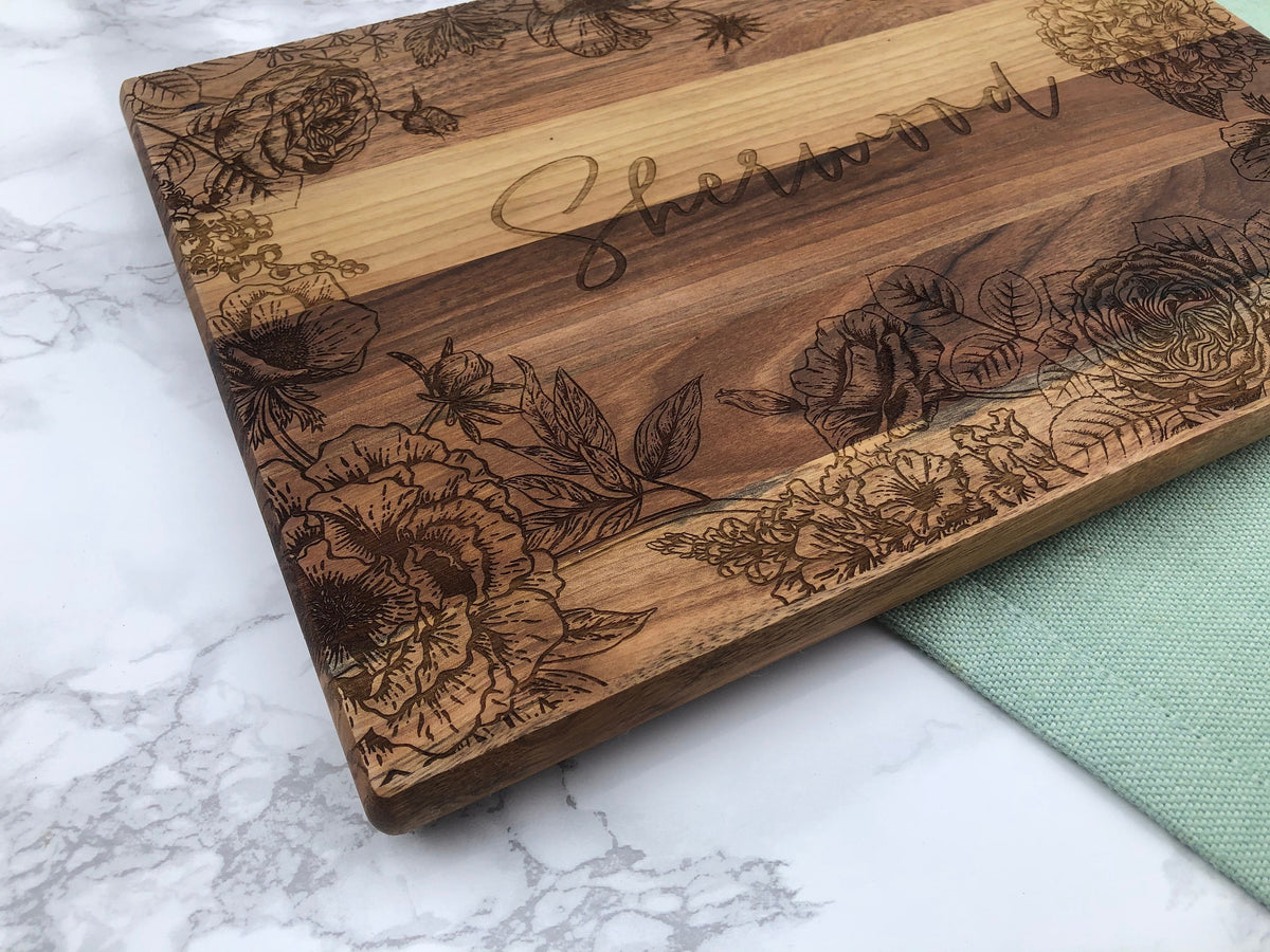 Custom Engraved Cutting Board with Detailed Florals / Personalized Kitchen Decor Housewarming / Wedding Gift / Charcuterie for Mom / Grandma - legacy product image 5