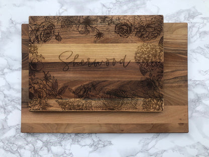 Custom Engraved Cutting Board with Detailed Florals / Personalized Kitchen Decor Housewarming / Wedding Gift / Charcuterie for Mom / Grandma - legacy product image 6