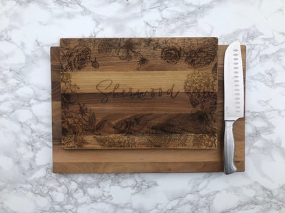Custom Engraved Cutting Board with Detailed Florals / Personalized Kitchen Decor Housewarming / Wedding Gift / Charcuterie for Mom / Grandma - legacy product image 2