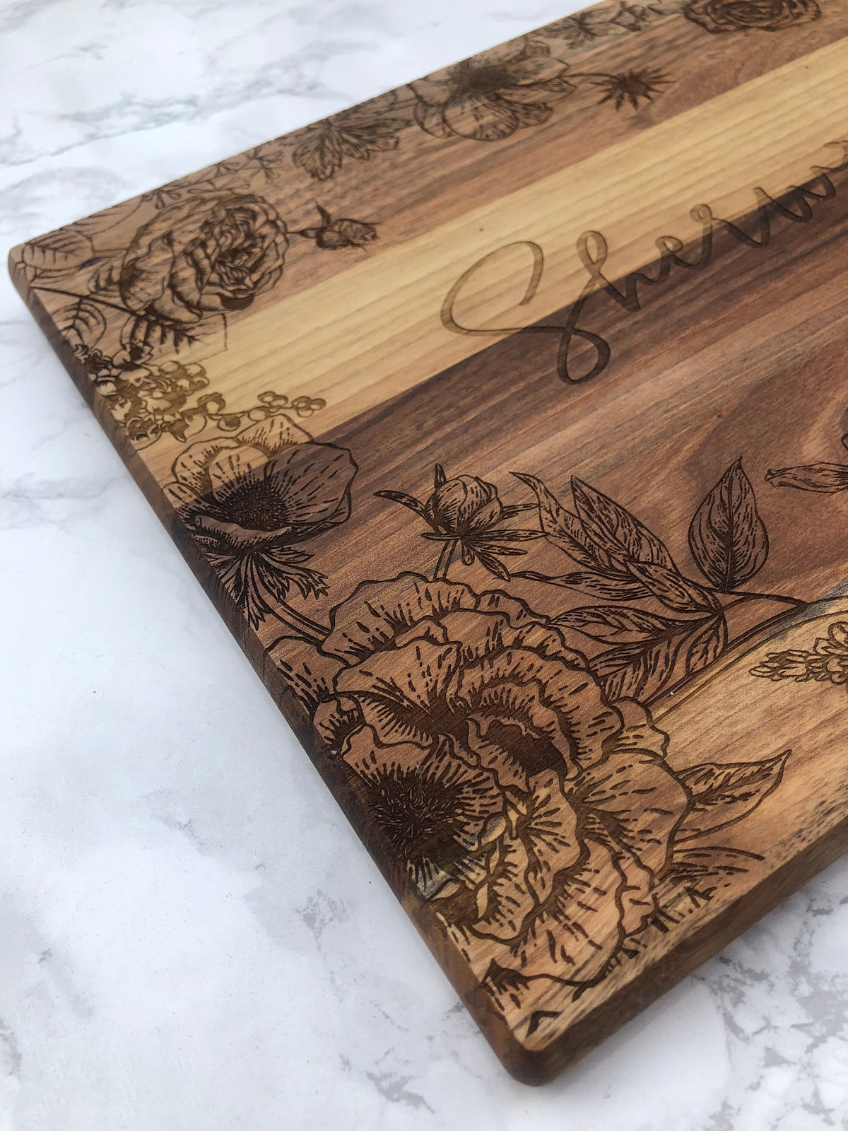 Custom Engraved Cutting Board with Detailed Florals / Personalized Kitchen Decor Housewarming / Wedding Gift / Charcuterie for Mom / Grandma - legacy product image 8