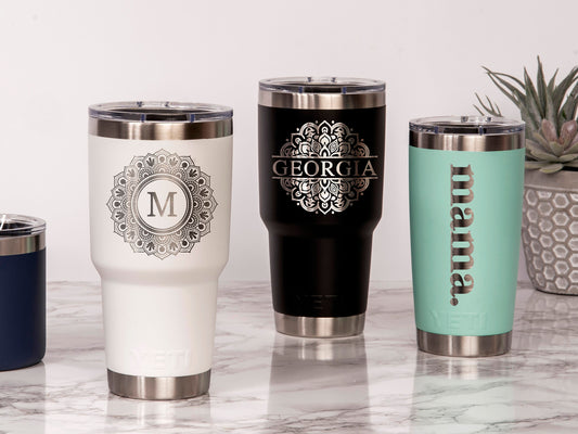 Mandala Personalized YETI wine tumbler for her / Custom Yeti for Mom / Laser Engraved Monogram YETI tumbler for Mother's Day - legacy product image 2