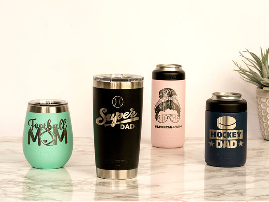 Recovered original Personalized Sports Parent YETI Wine Tumbler or Can Cooler product photography
