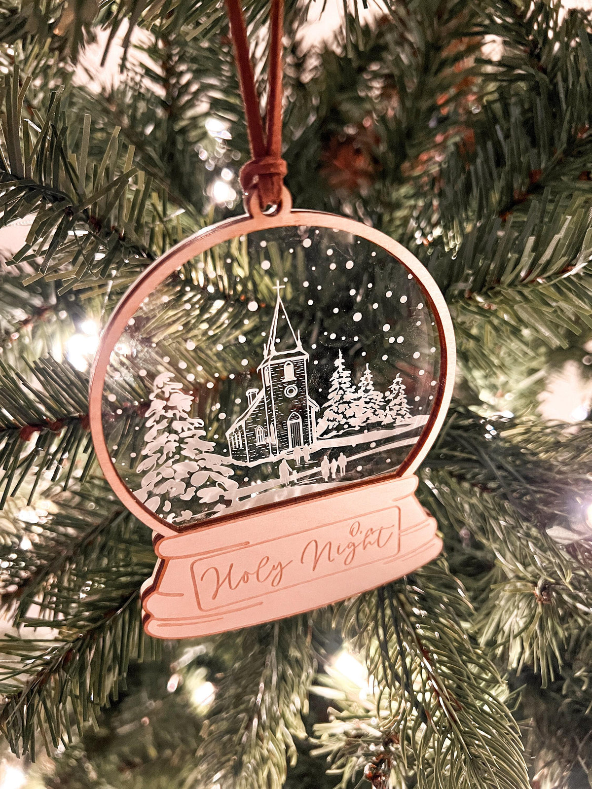 Laser Engraved Winter Church Ornament, Wood and Acrylic - legacy product image 2
