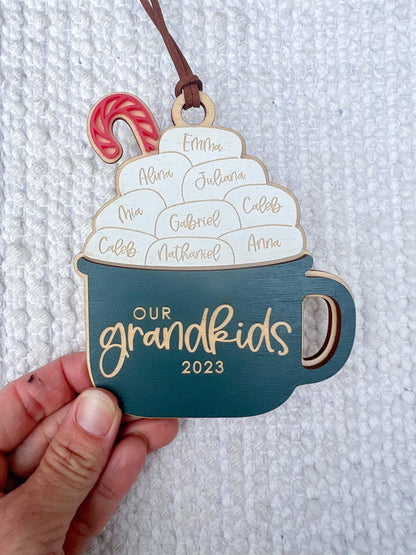 Personalized Hot Cocoa Mug Family Wooden Ornaments / Custom Laser Engraved Kids Christmas Gift for Grandma and Grandpa /  Keepsake Ornament - legacy product image 2