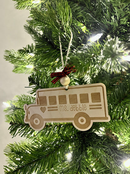 Laser Engraved Wooden Bus Ornament: Personalized Teacher Christmas Decoration - legacy product image 2