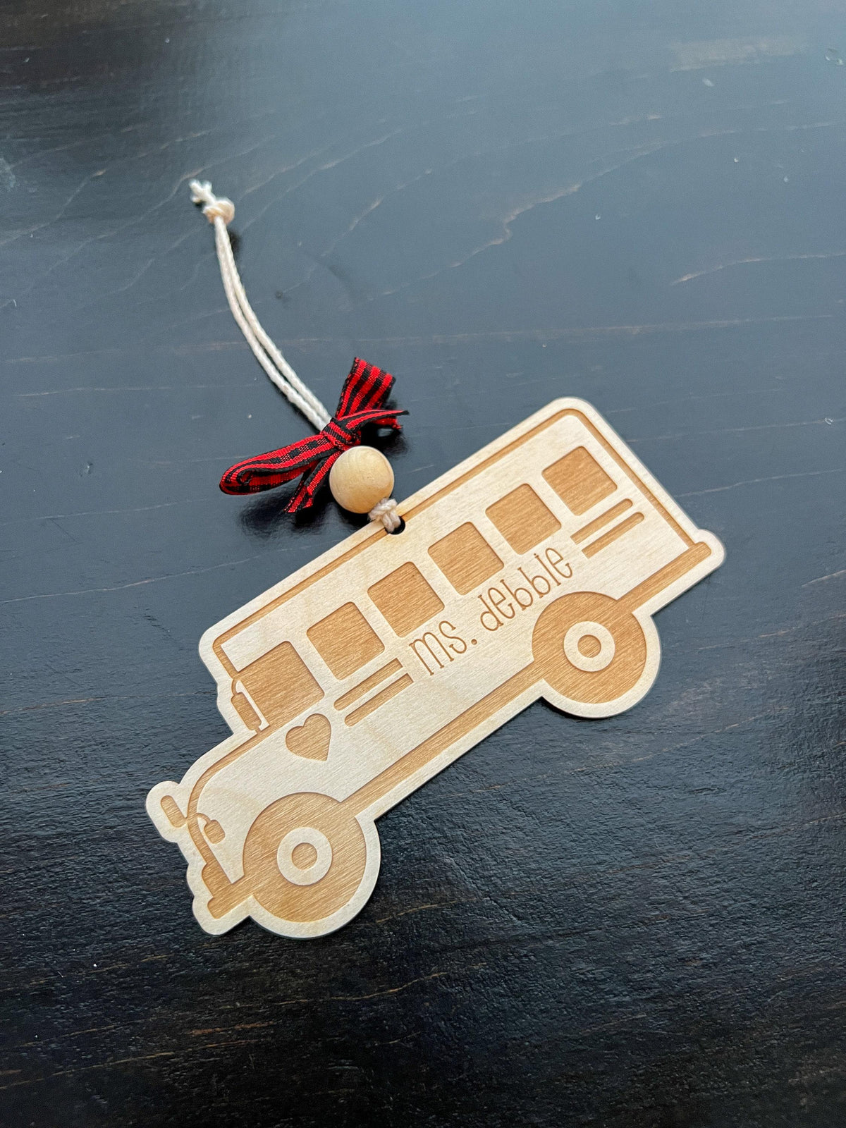 Laser Engraved Wooden Bus Ornament: Personalized Teacher Christmas Decoration - legacy product image 3