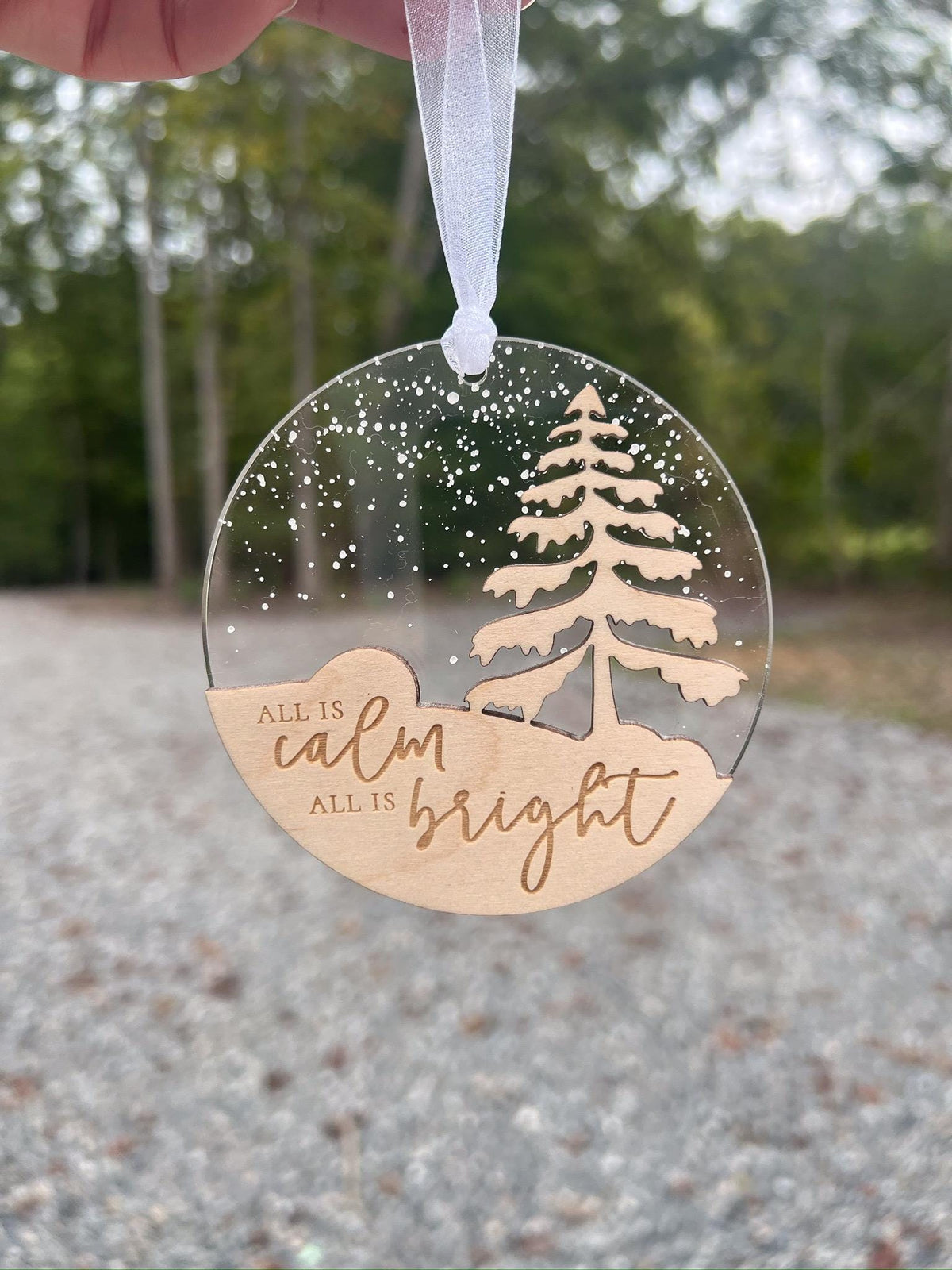Laser Engraved Wood and Acrylic Christmas Ornament: "All is Calm" - legacy product image