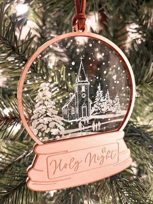 Laser Engraved Winter Church Ornament, Wood and Acrylic - legacy product image