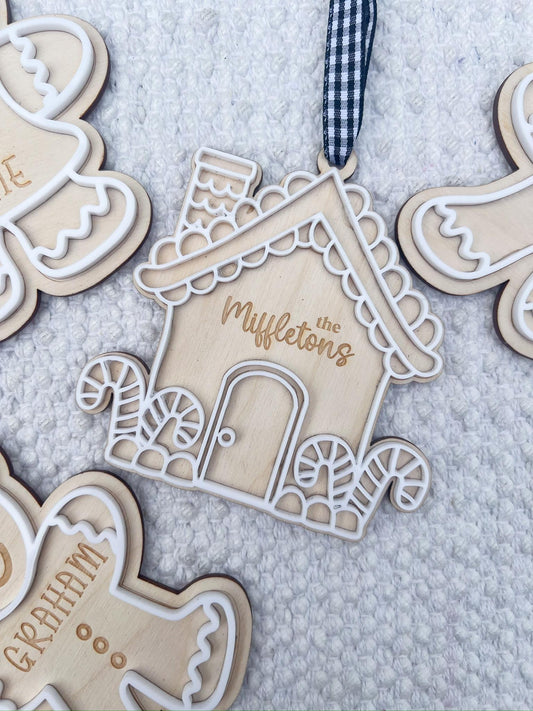 Personalized Gingerbread House Wooden Ornament, Laser Engraved Family Christmas Gift - legacy product image