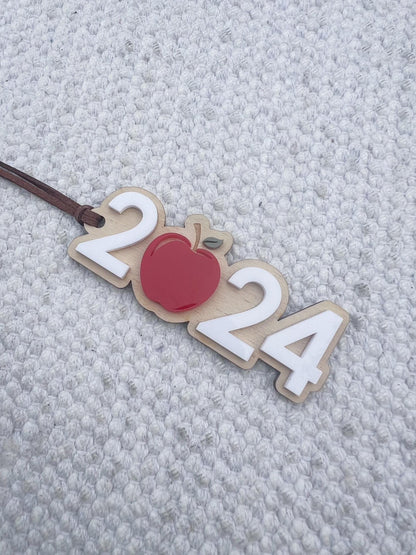 2024 Ornament with Holiday Wreath / Apple of a Teacher Ornament / Christmas Gift / Laser Engraved Wood and Acrylic Ornament - legacy product image 9