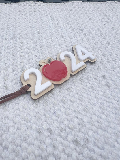2024 Ornament with Holiday Wreath / Apple of a Teacher Ornament / Christmas Gift / Laser Engraved Wood and Acrylic Ornament - legacy product image 7