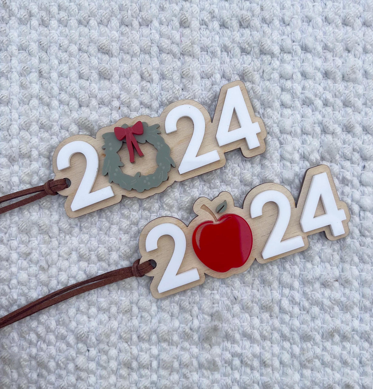 2024 Ornament with Holiday Wreath / Apple of a Teacher Ornament / Christmas Gift / Laser Engraved Wood and Acrylic Ornament - legacy product image 3