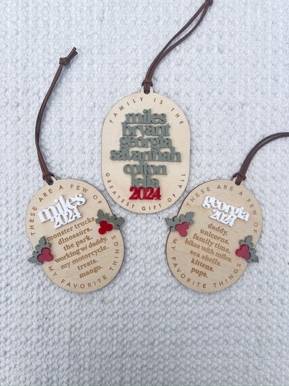 Personalized 'Favorite Things' Wooden Ornament, Custom Laser Engraved Keepsake - legacy product image 3
