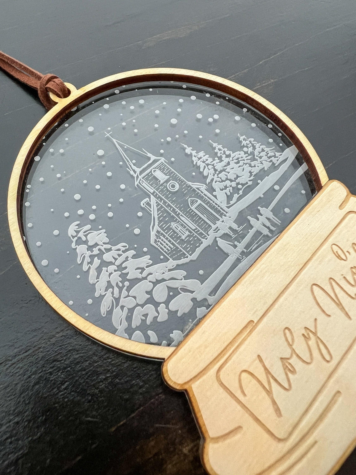 Laser Engraved Winter Church Ornament, Wood and Acrylic - legacy product image 4