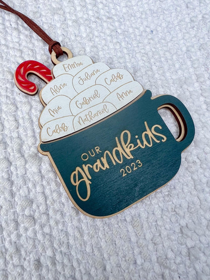 Personalized Hot Cocoa Mug Family Wooden Ornaments / Custom Laser Engraved Kids Christmas Gift for Grandma and Grandpa /  Keepsake Ornament - legacy product image