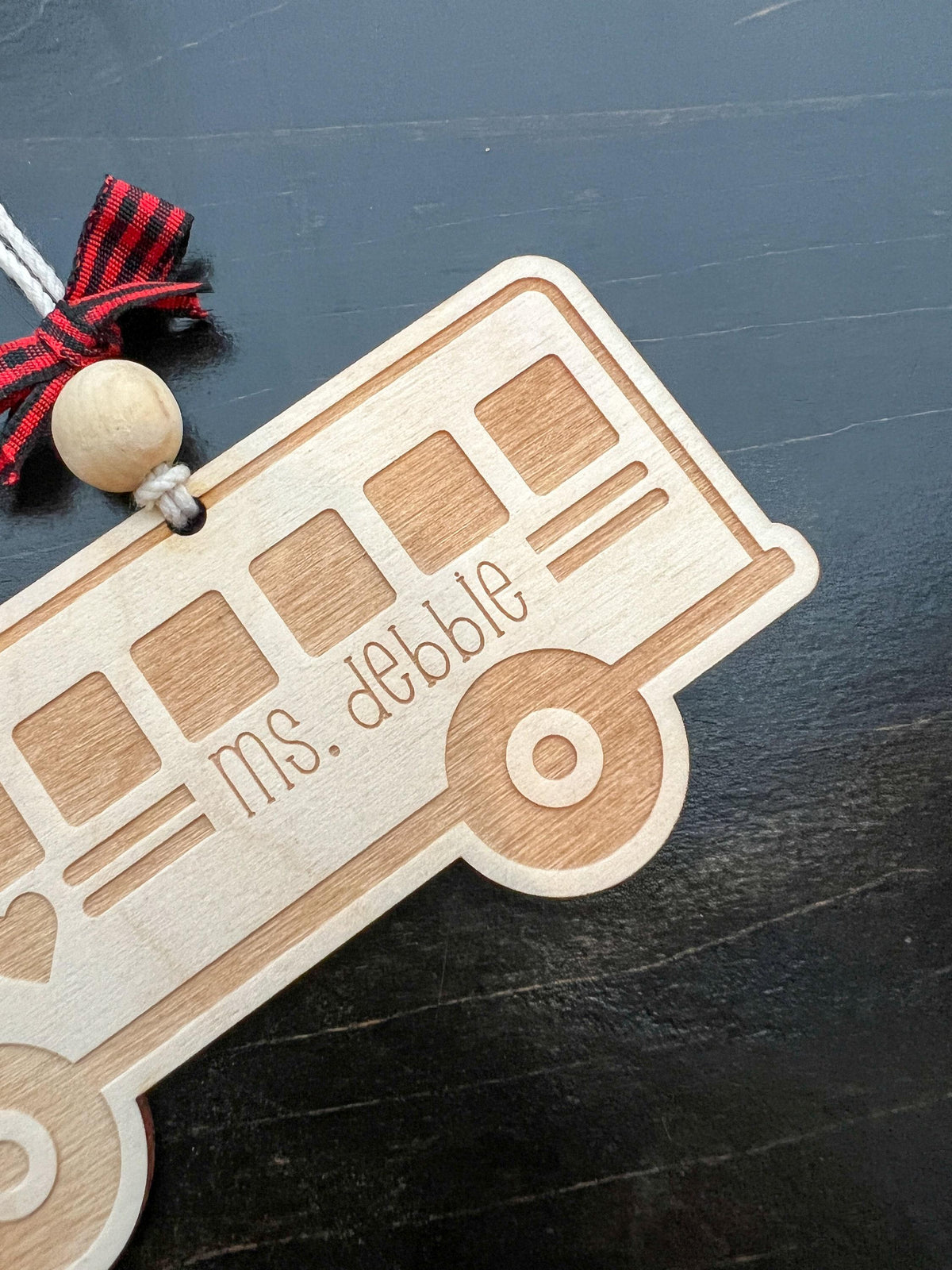 Laser Engraved Wooden Bus Ornament: Personalized Teacher Christmas Decoration - legacy product image 4