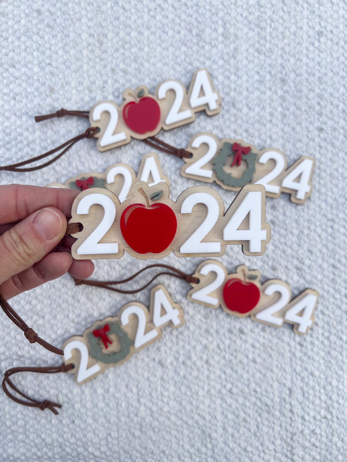 2024 Ornament with Holiday Wreath / Apple of a Teacher Ornament / Christmas Gift / Laser Engraved Wood and Acrylic Ornament - legacy product image 2