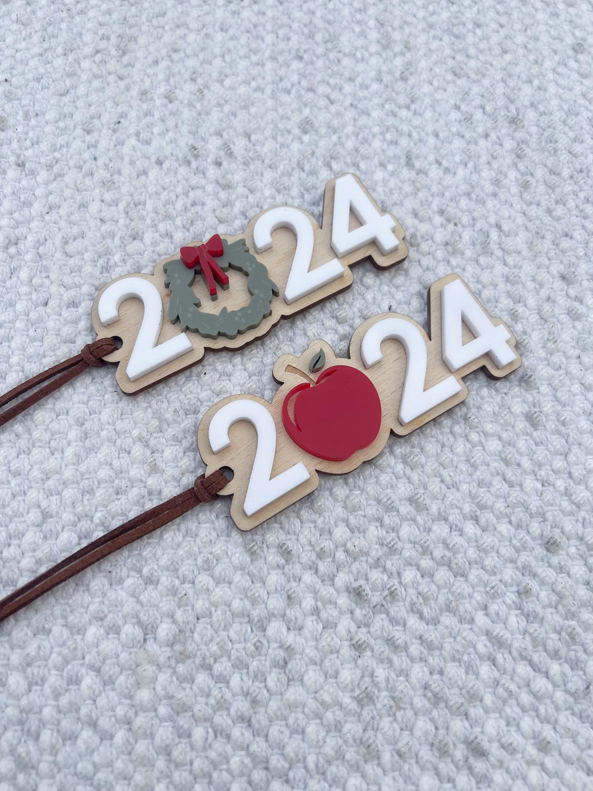 2024 Ornament with Holiday Wreath / Apple of a Teacher Ornament / Christmas Gift / Laser Engraved Wood and Acrylic Ornament - legacy product image 5
